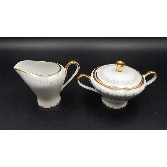 Edelstein Bavaria Contessa Sugar And Creamer Gold Trim 19673 Feather Germany - Picture 3 of 11